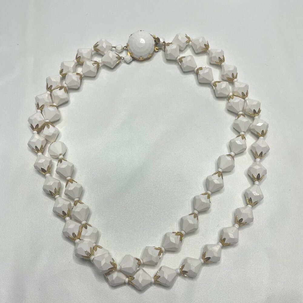 White Plastic West Germany Necklace Multi Strand
